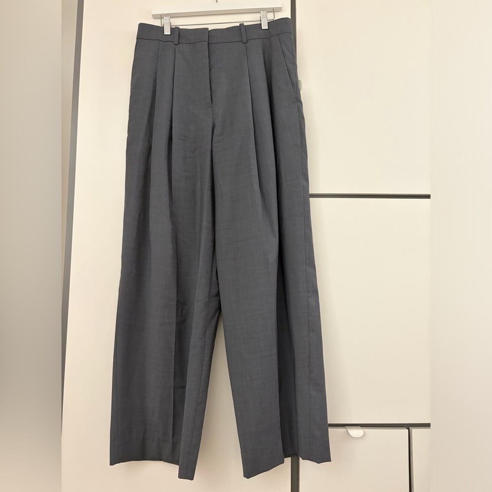 COS Charcoal Gray Wide Leg Pleated Trousers